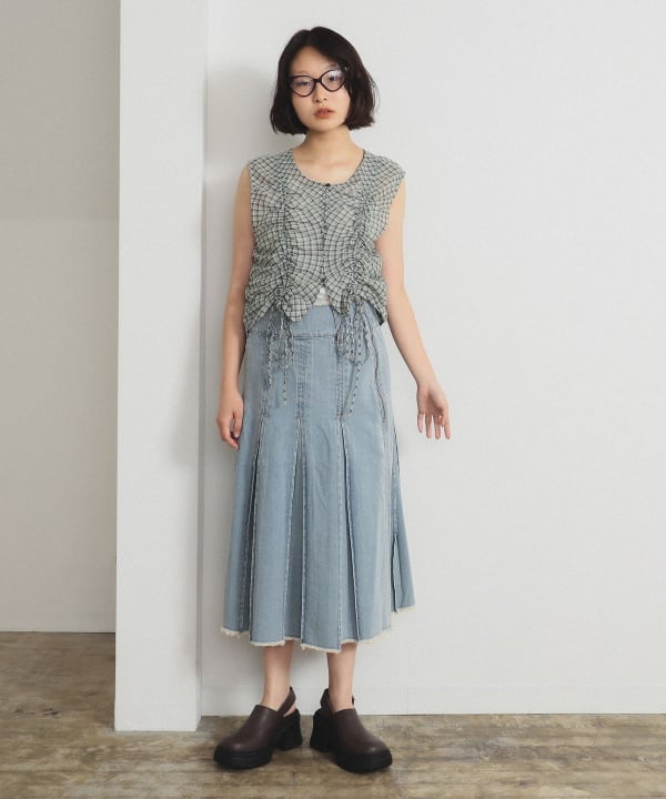 ボトムス Moonbeam Skirt Ray BEAMS Ray BEAMS tuck midi skirt (skirt midi/mi-mollet