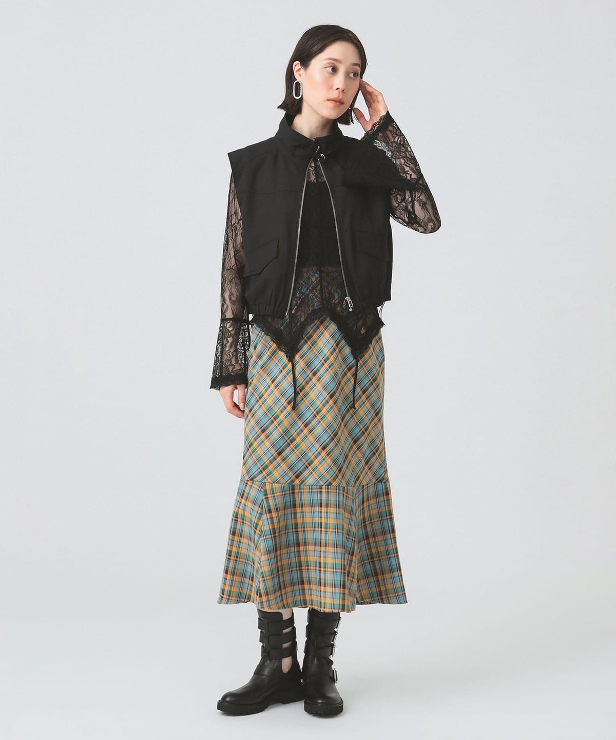 Ray BEAMS スカート チェック 切り替え キルト : ZOZOTOWN Yahoo