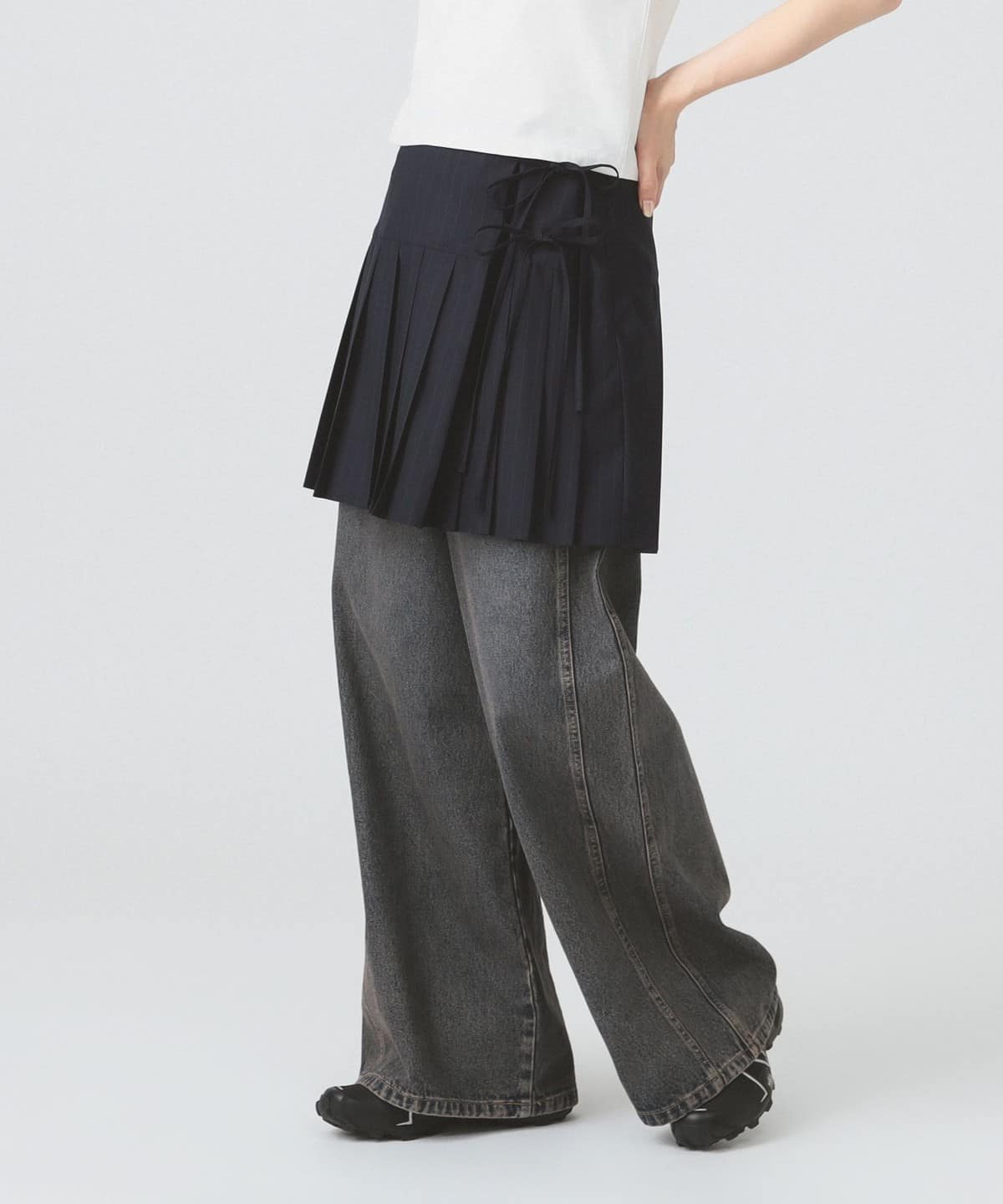 プリーツ ダブル リボン ミニスカート スカート WOMEN NAVY STRIPE 0 プリーツ ダブル リボン ミニスカート スカート WOMEN NAVY STRIPE 0