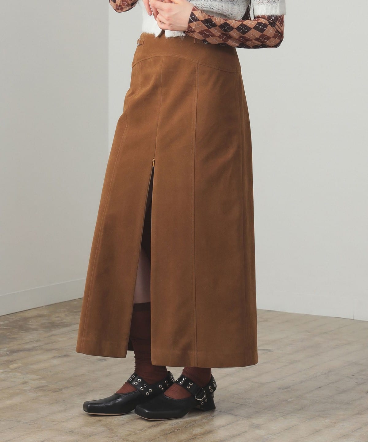 【+15%ポイントUP】フェイク スエード ジップ スリット スカート スカート WOMEN BROWN 1 【+15%ポイントUP】フェイク スエード ジップ スリット スカート スカート WOMEN BROWN 1