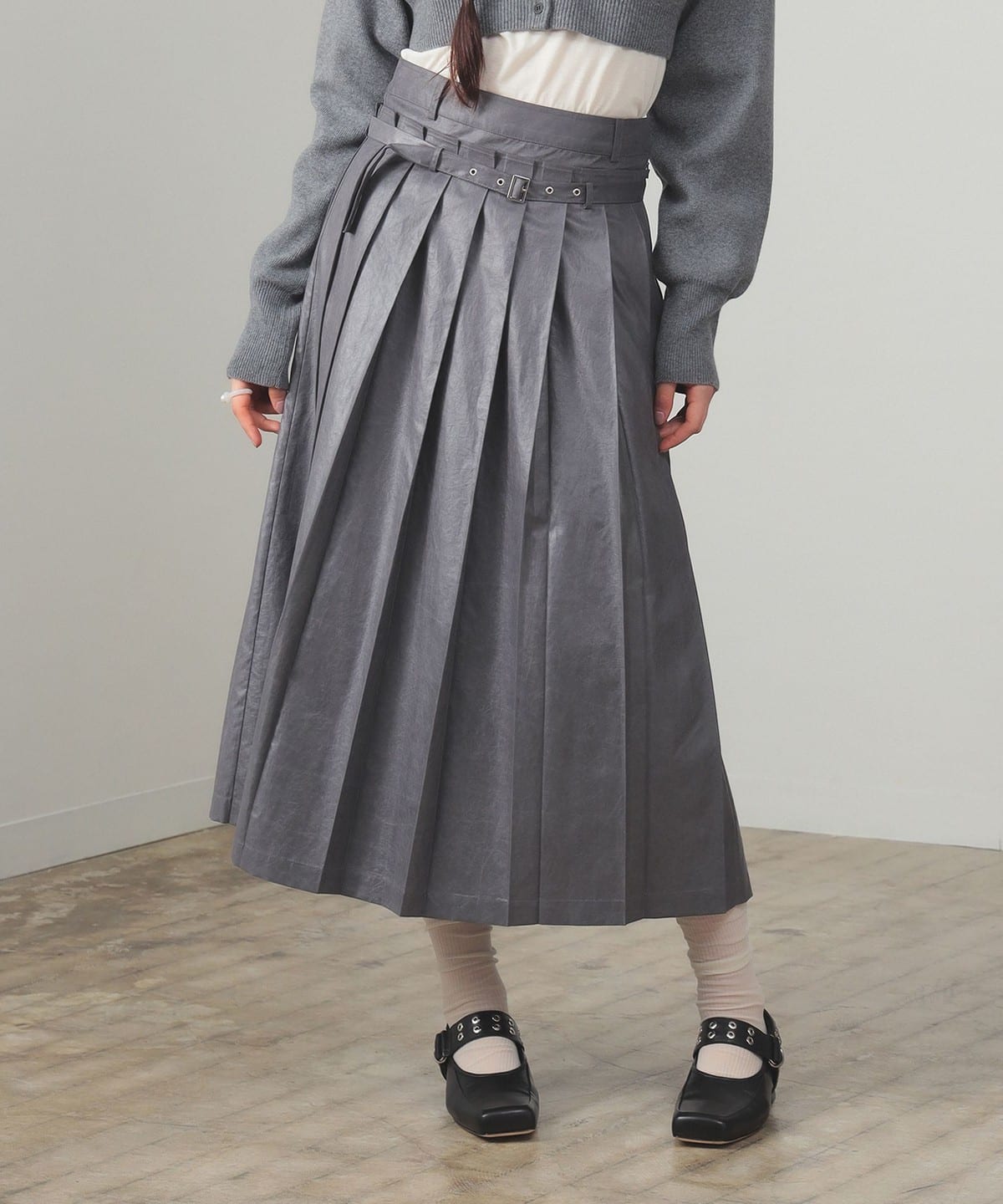 【+15%ポイントUP】レザーライクプリーツ スカート スカート WOMEN GREY 0 【+15%ポイントUP】レザーライクプリーツ スカート スカート WOMEN GREY 0