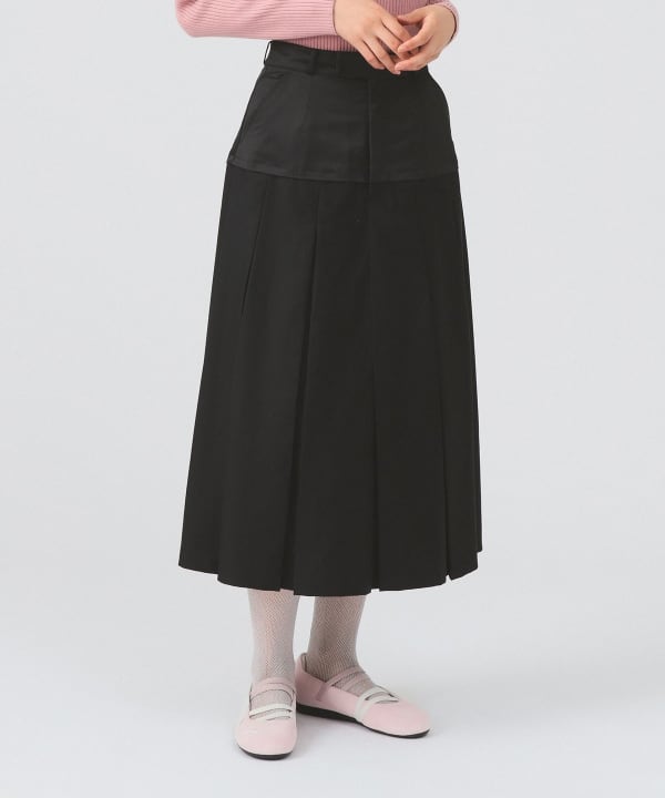 ELLE ELCOLE プリーツスカート　裏地有　レイビー　w66×45 インパン裏地付きストライプ柄プリーツスカート[ask85