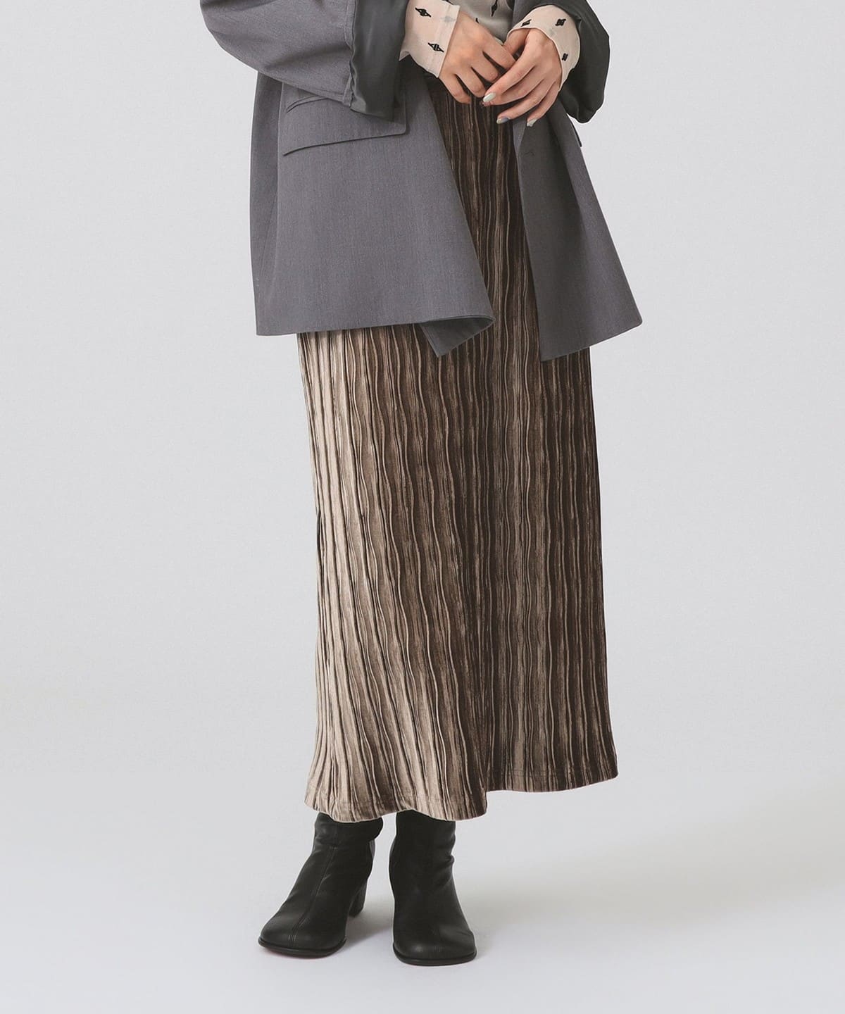 新品タグ付【BEAMS】ロングスカート　ストライプベロア　タイトスカート　M BEAMS OUTLET｜ストライプ ベロア スカート | Rakuten Fashion