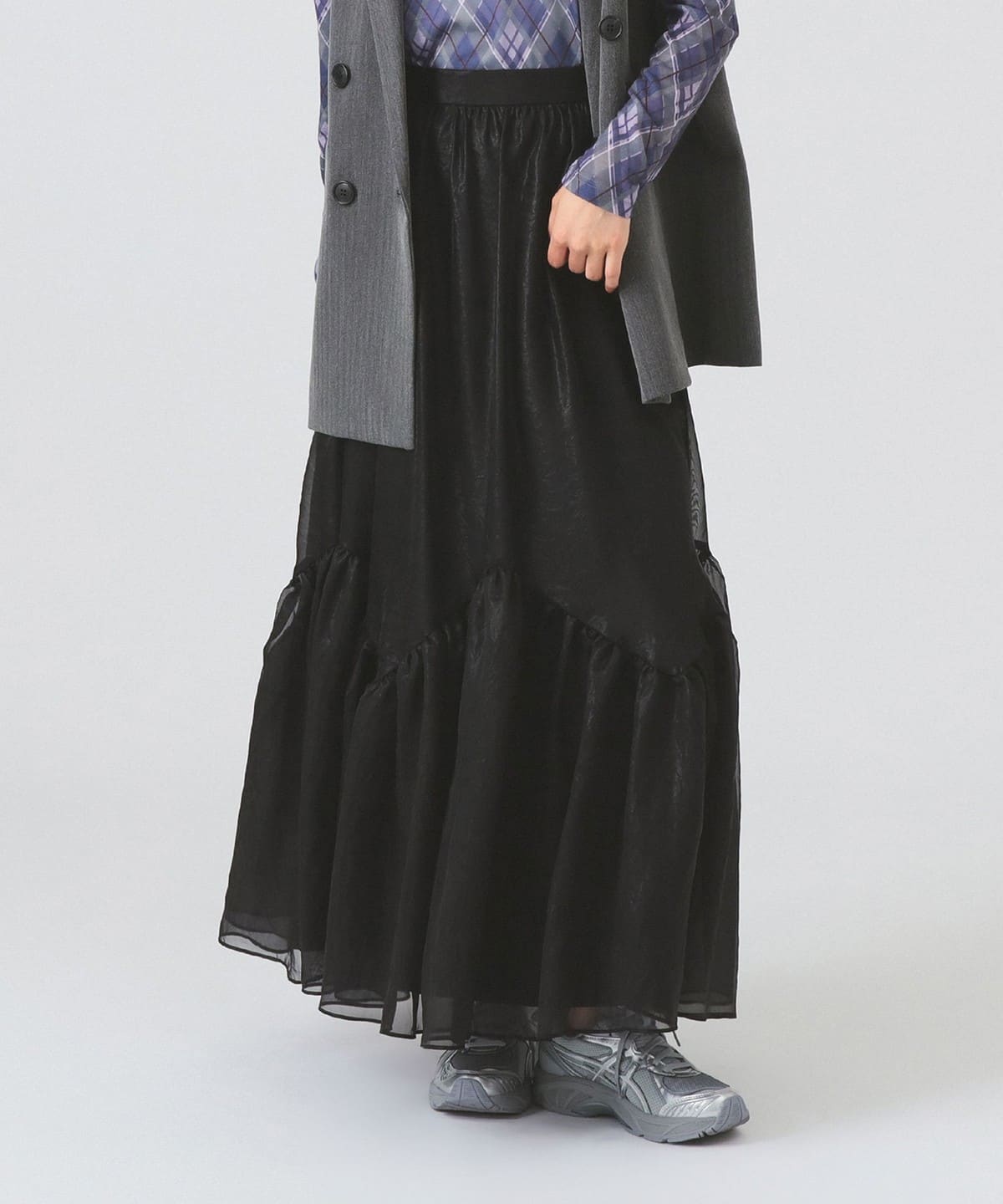 【美品】Ray BEAMS RBS プリーツ ティアード スカート ブラック Ray BEAMS（レイ ビームス）シアー ティアード スカート（スカート