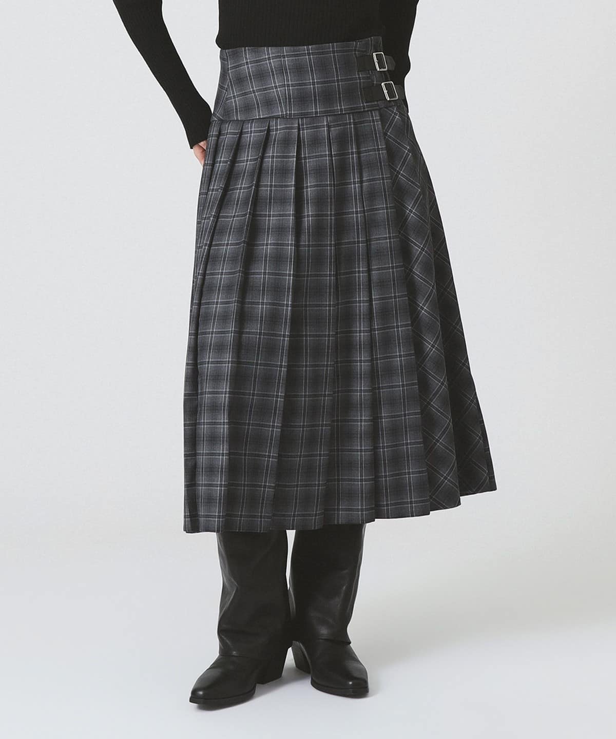 チェック キルト ミディスカート スカート WOMEN GREY 1 チェック キルト ミディスカート スカート WOMEN GREY 1