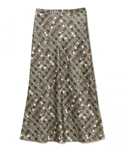 チェック フラワー プリント タイト スカート