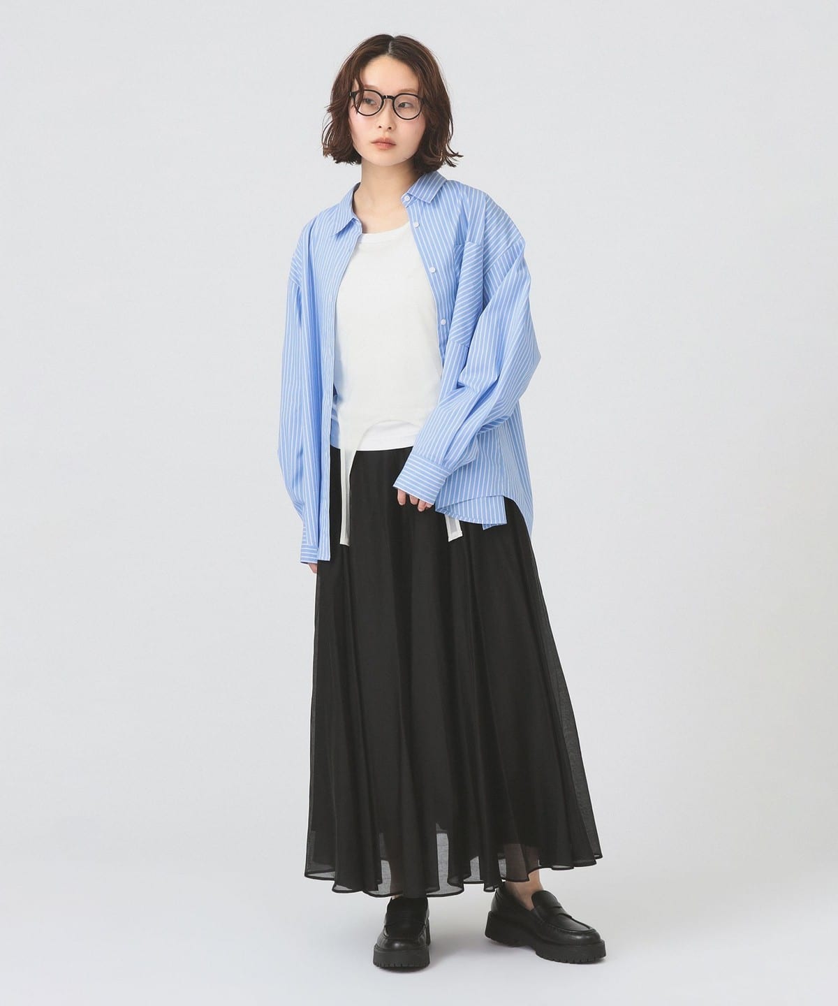定価1.9万【Ray BEAMS 】ロングフレアスカート　M マキシ丈　青　総柄 Ray BEAMS（レイ ビームス）エアリー シアー フレア スカート