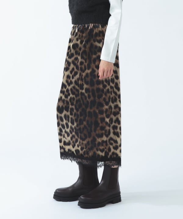 【+10%ポイントUP】ベロア プリント レース ヘム スカート Model：H170 B82 W58 H85　Size：1