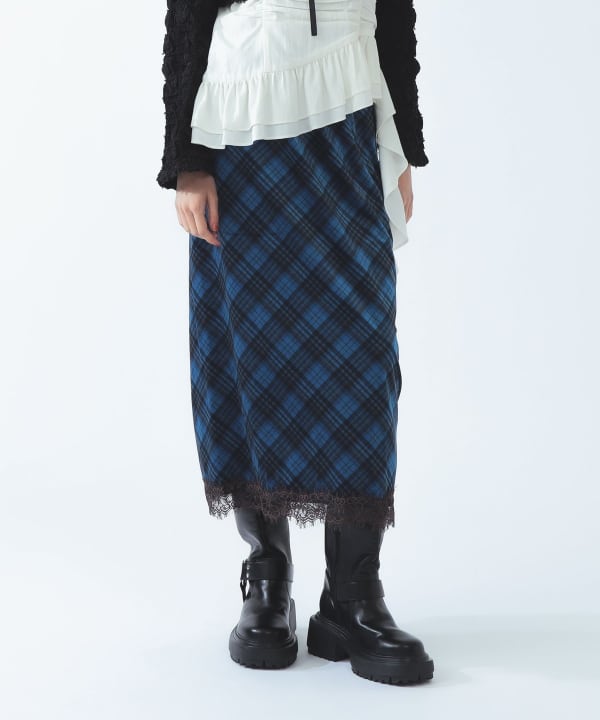 【+10%ポイントUP】ベロア プリント レース ヘム スカート