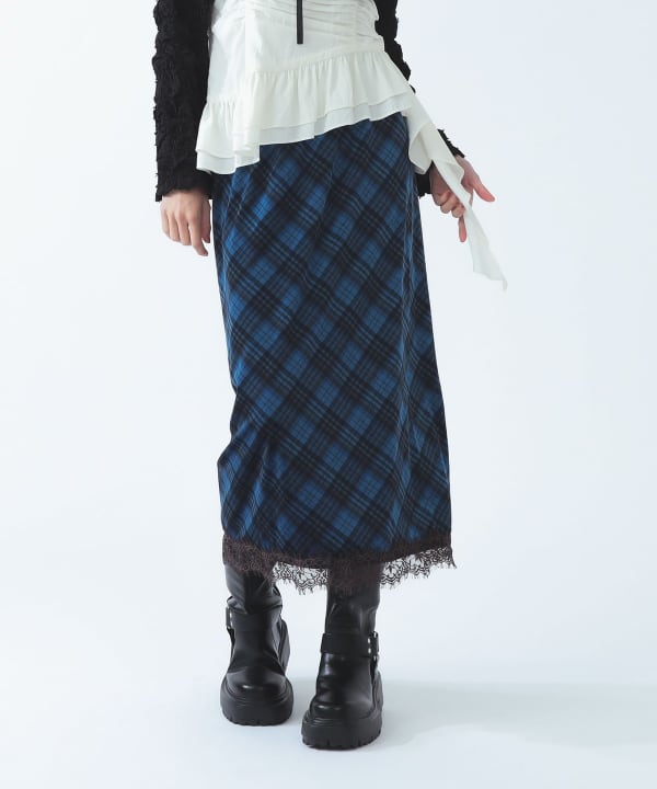 【+10%ポイントUP】ベロア プリント レース ヘム スカート