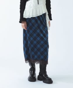 【+10%ポイントUP】ベロア プリント レース ヘム スカート