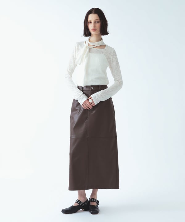 フェイク レザー ロング タイト スカート