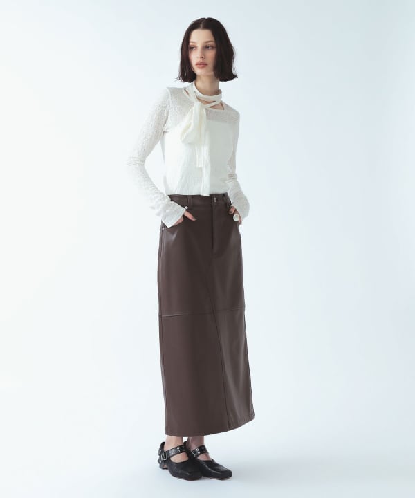 フェイク レザー ロング タイト スカート