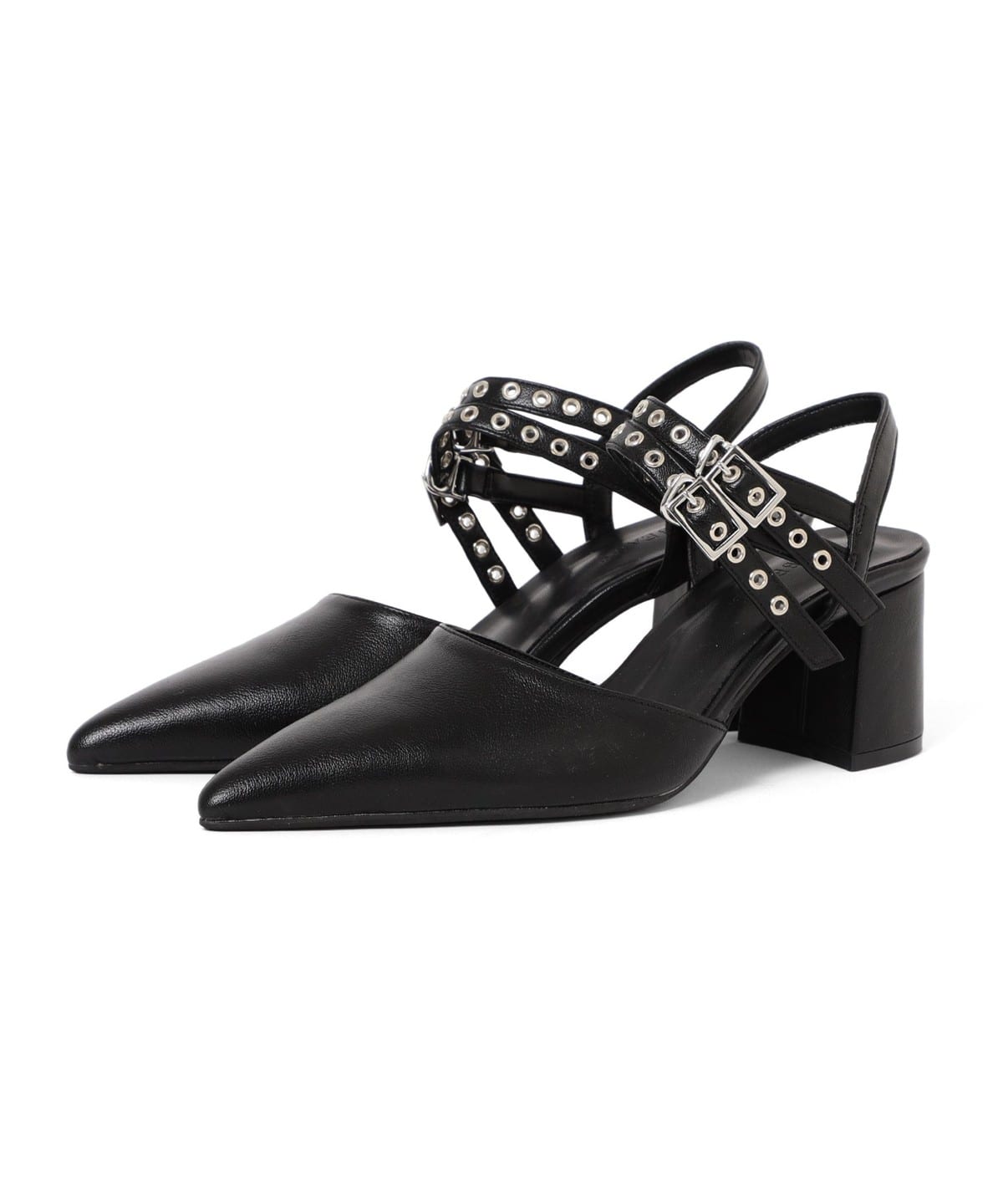 ダブル ベルト ヒール パンプス シューズ WOMEN BLACK 24.5 ダブル ベルト ヒール パンプス シューズ WOMEN BLACK 24.5