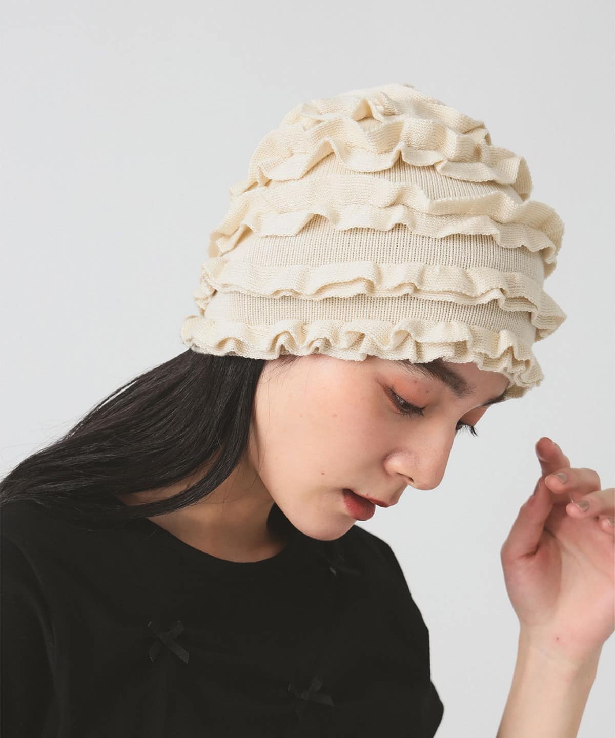 フリル ニット ビーニー 帽子 WOMEN NATURAL ONE SIZE フリル ニット ビーニー 帽子 WOMEN NATURAL ONE SIZE