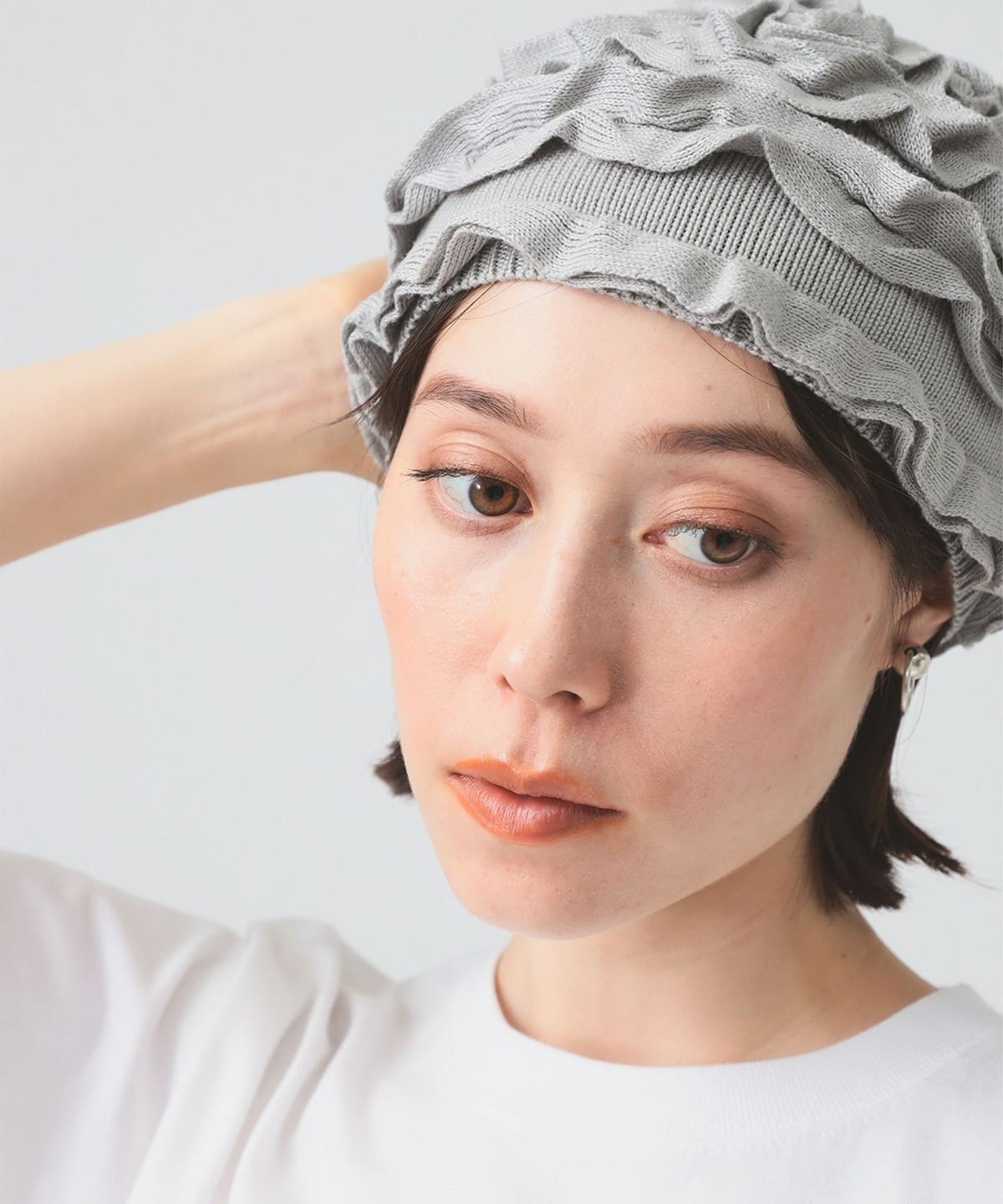フリル ニット ビーニー 帽子 WOMEN GREY ONE SIZE フリル ニット ビーニー 帽子 WOMEN GREY ONE SIZE