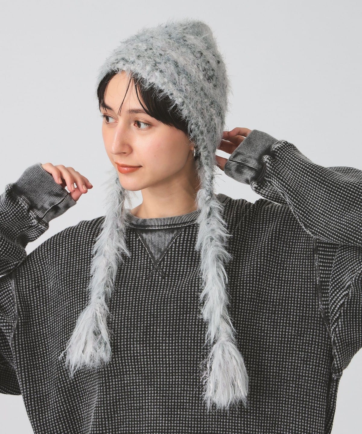 ボンネット ミックス フード 帽子 WOMEN GREY ONE SIZE ボンネット ミックス フード 帽子 WOMEN GREY ONE SIZE