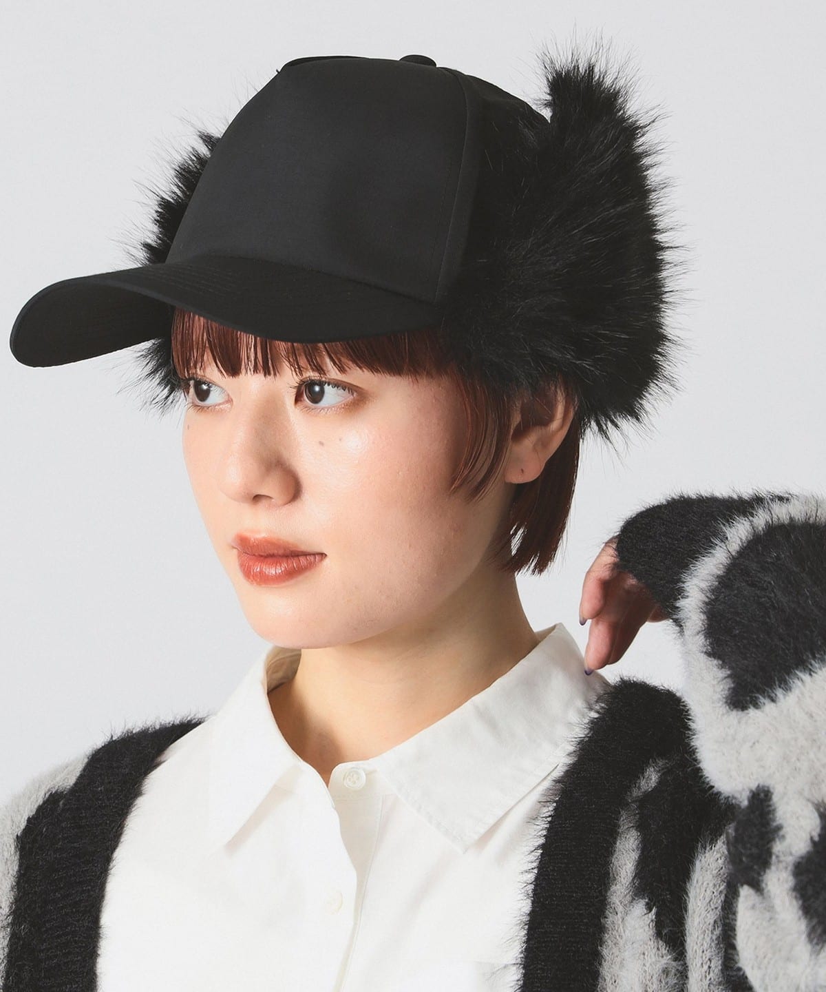 ボリューム ファー キャップ 帽子 WOMEN BLACK ONE SIZE