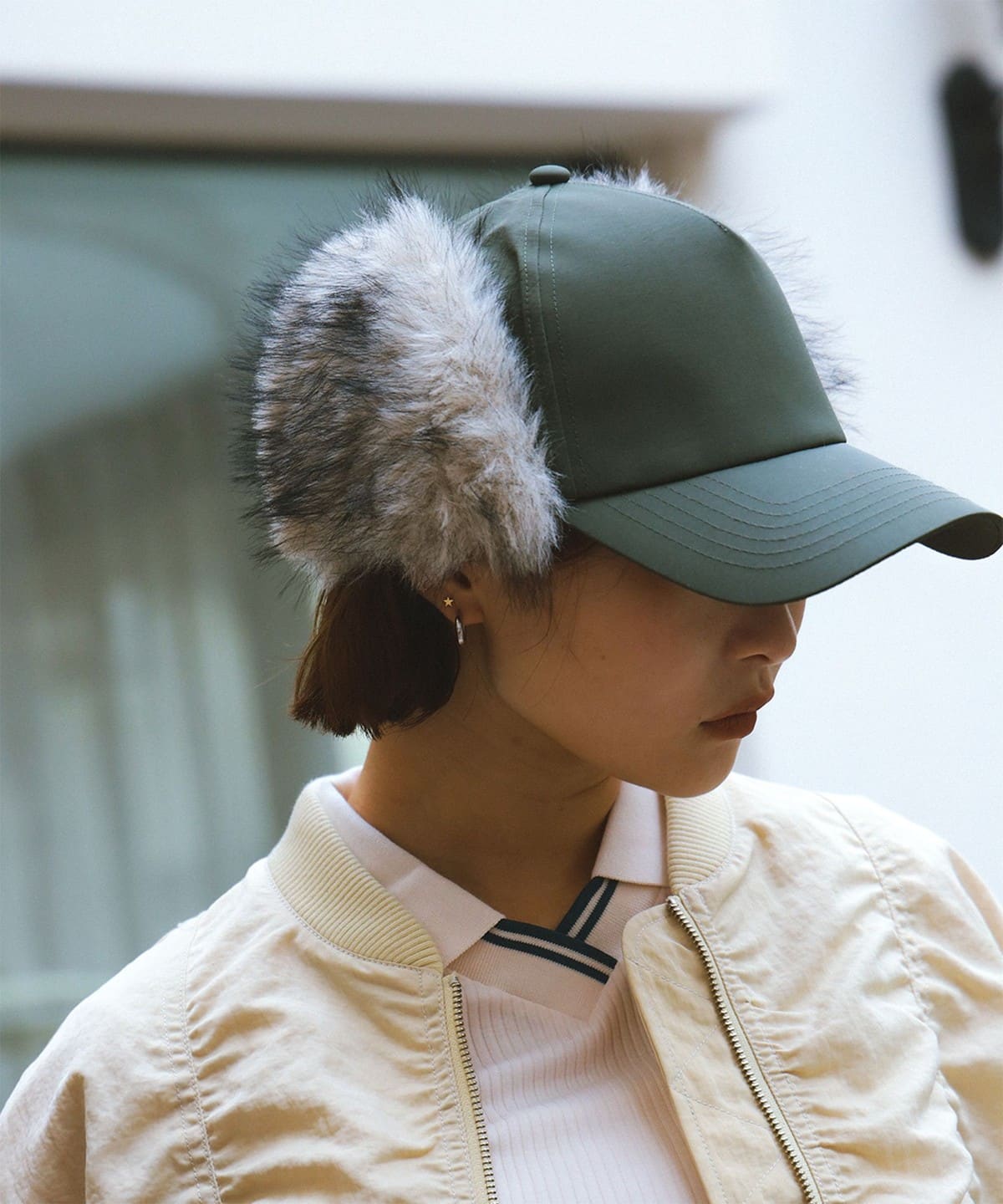 ボリューム ファー キャップ 帽子 WOMEN KHAKI ONE SIZE