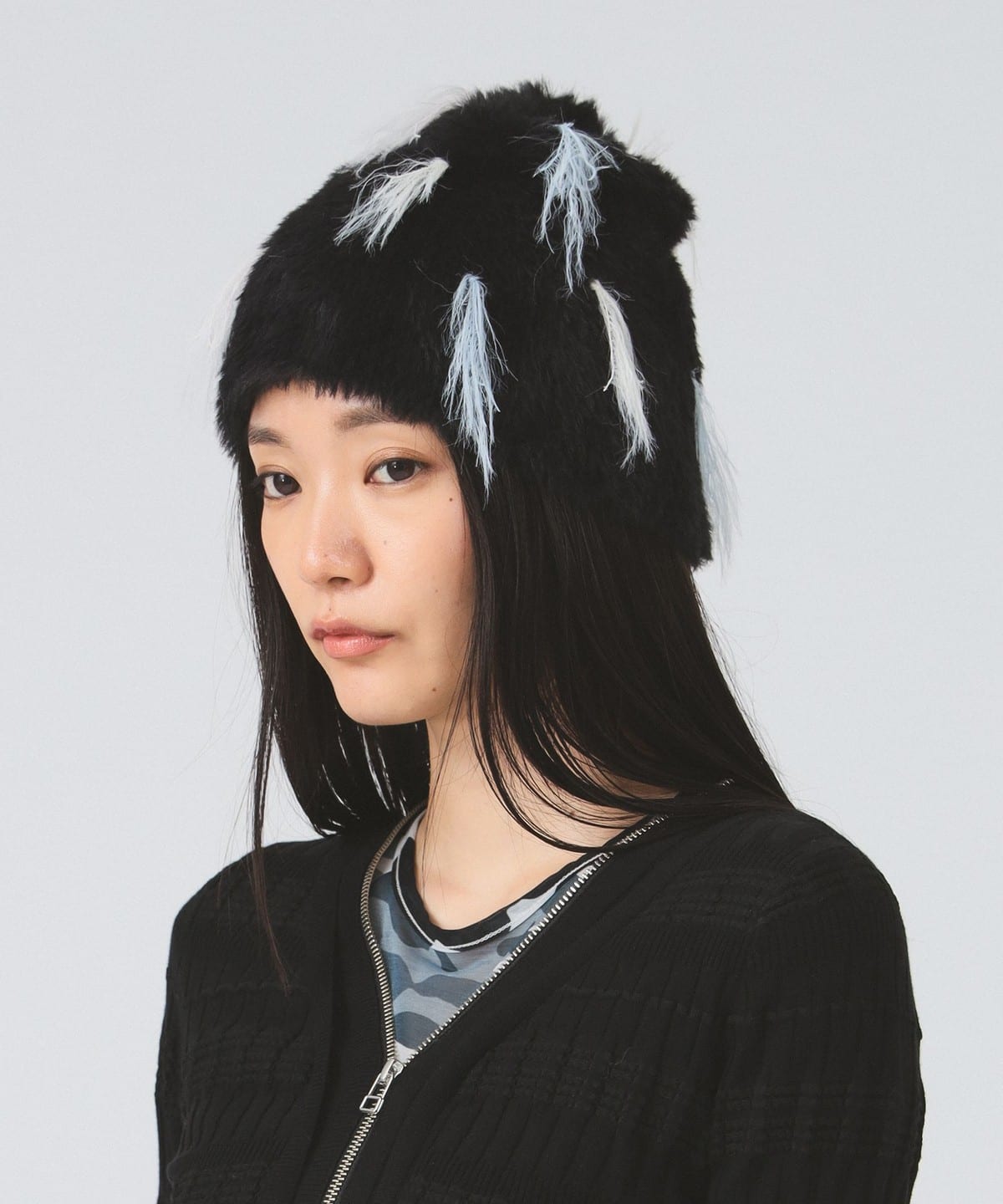 カラー フリンジ ニット帽 帽子 WOMEN BLACK ONE SIZE カラー フリンジ ニット帽 帽子 WOMEN BLACK ONE SIZE