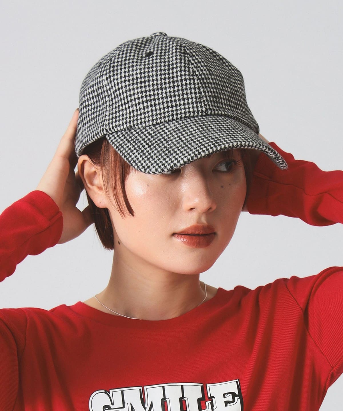チェック柄 キャップ 帽子 WOMEN BLACK CHECK ONE SIZE