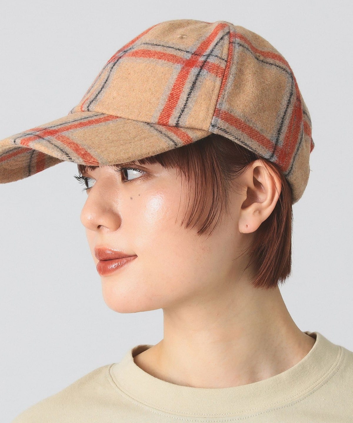 チェック柄 キャップ 帽子 WOMEN BEIGE CHECK ONE SIZE