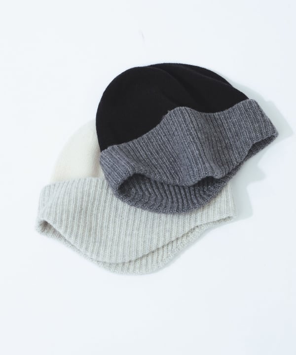 カシミヤ混 ニット キャップ 右:BLACK