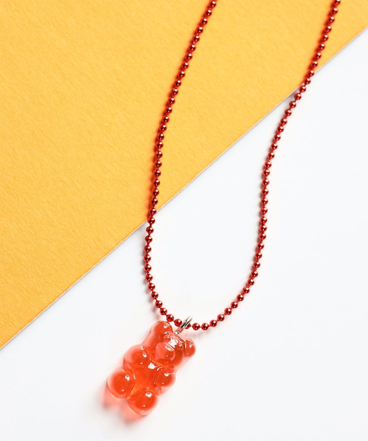 カラーボール チャーム クマ ネックレス アクセサリー WOMEN RED FREE カラーボール チャーム クマ ネックレス アクセサリー WOMEN RED FREE