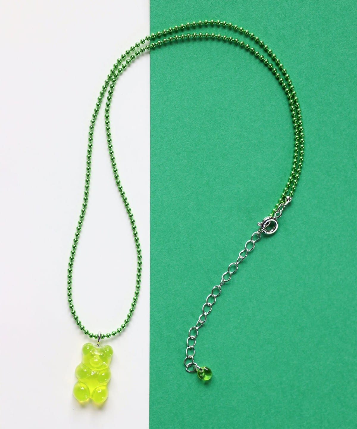 カラーボール チャーム クマ ネックレス アクセサリー WOMEN LIME FREE カラーボール チャーム クマ ネックレス アクセサリー WOMEN LIME FREE