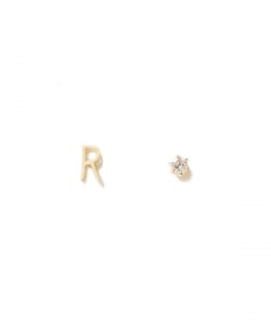 Ray BEAMS / 女裝 10K 字母 鑽石 針式耳環