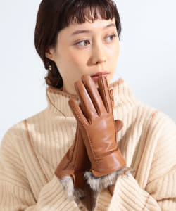 Ray BEAMS / ラムレザー ラビットファー グローブ