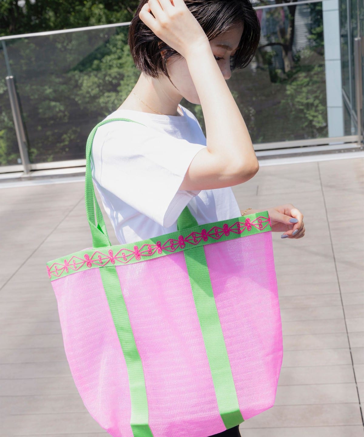 BAGMATI バグマティ / Mesh Tote Bag バッグ WOMEN PINK/GREEN ONE SIZE BAGMATI バグマティ / Mesh Tote Bag バッグ WOMEN PINK/GREEN ONE SIZE