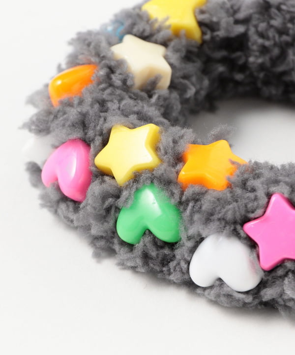 たっぷりボリュームファーシュシュ  ライトグレー/ハート＆フロッキーグリーン たっぷりボリュームファーシュシュ ライトグレー/ハート＆フロッキー