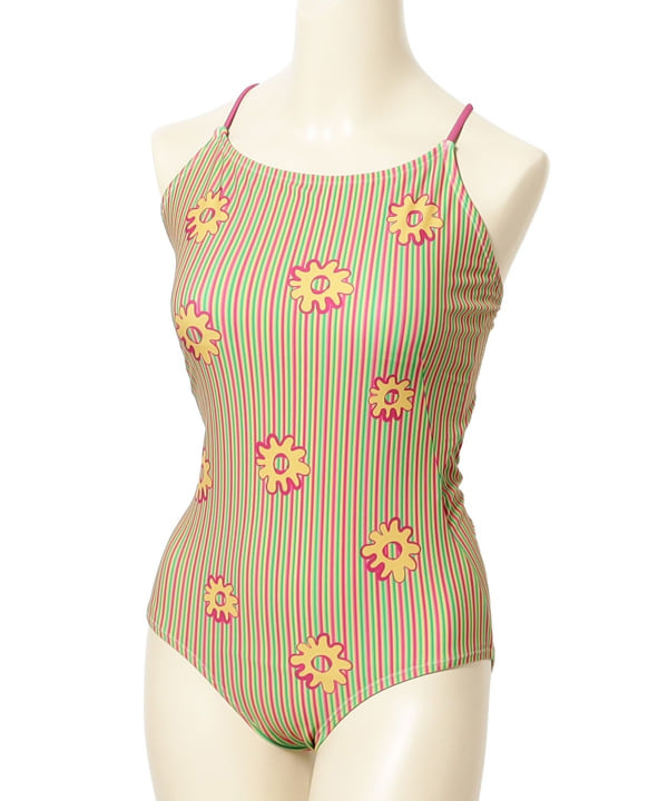 PISCESS / Flower Stripe One-Piece Swimsuit
