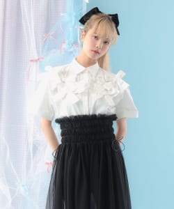 リボン いっぱい コットン ショートスリーブ ブラウス