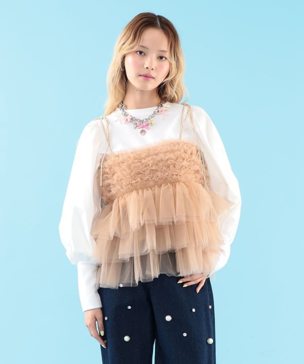 【+10%ポイントUP】2WAY チュール ビスチェ Model : H163 B77 W60 H83　Size : ONE SIZE