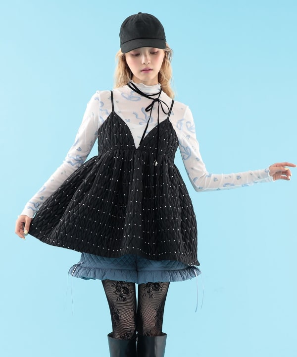 【+10%ポイントUP】ドット キルト柄 キャミソール Model : H163 B77 W60 H83　Size : ONE SIZE