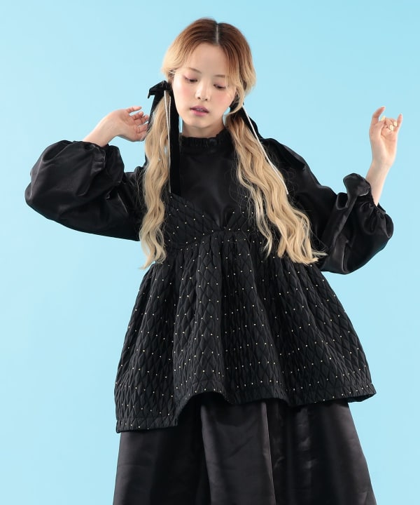 【+10%ポイントUP】ドット キルト柄 キャミソール Model : H163 B77 W60 H83　Size : ONE SIZE