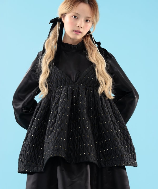 【+10%ポイントUP】ドット キルト柄 キャミソール Model : H163 B77 W60 H83　Size : ONE SIZE