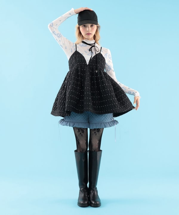 【+10%ポイントUP】ドット キルト柄 キャミソール Model : H163 B77 W60 H83　Size : ONE SIZE