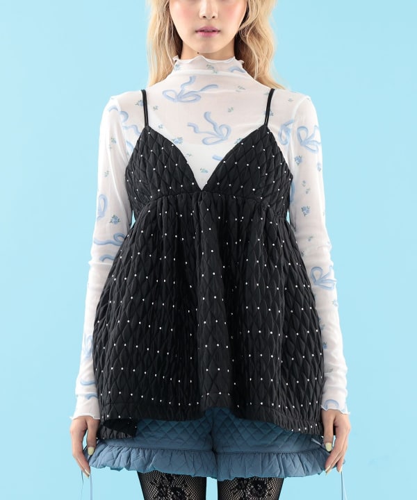 【+10%ポイントUP】ドット キルト柄 キャミソール Model : H163 B77 W60 H83　Size : ONE SIZE