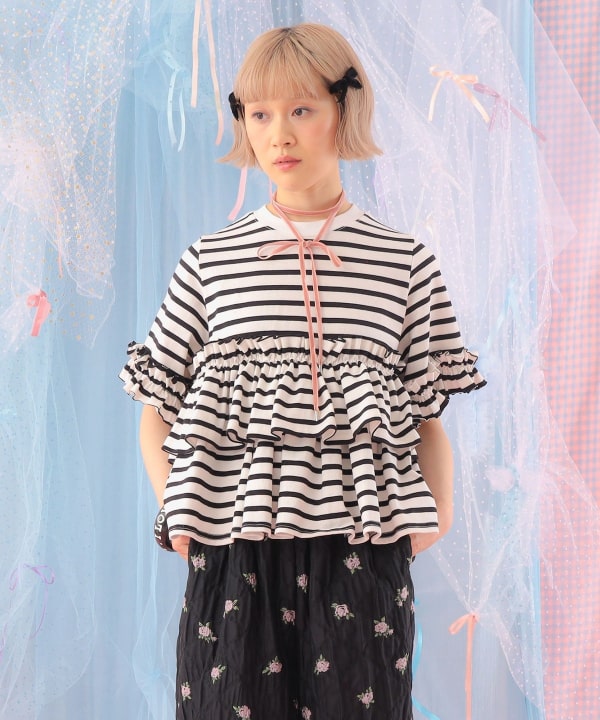 CAROLINA GLASER (CAROLINA GLASER) Border Frill Cut and Sew Top (T