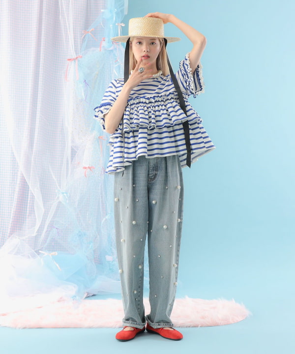 CAROLINA GLASER (CAROLINA GLASER) Border Frill Cut and Sew Top (T