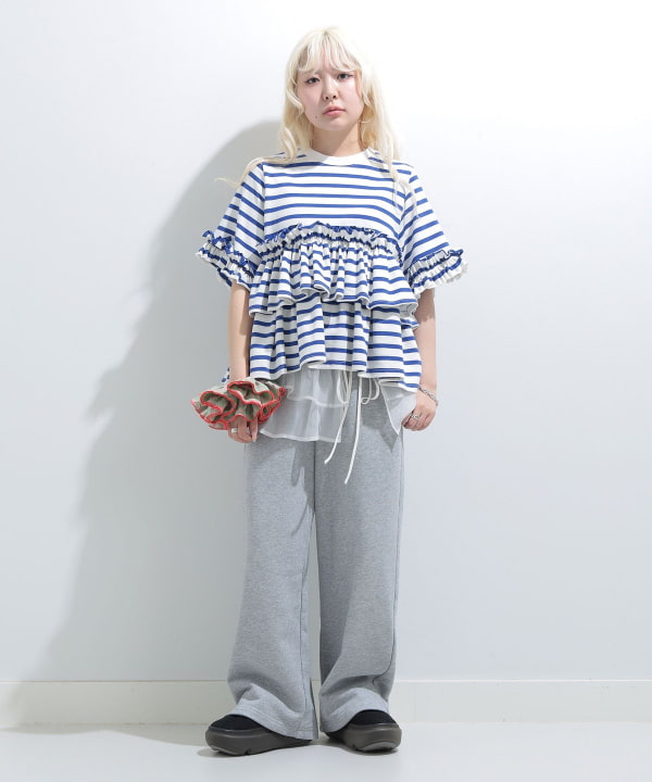 【タイムセール】ボーダー フリルカットソー BEAMS STAFF : H152　Size : ONE SIZE