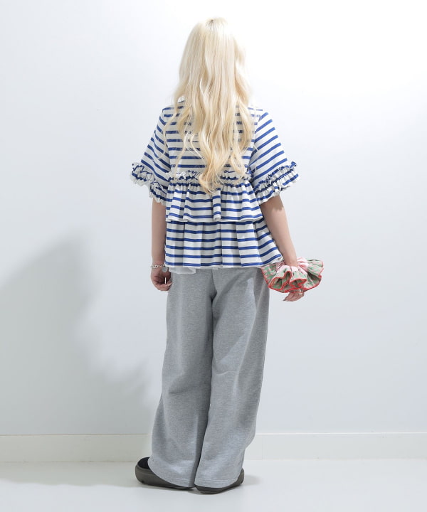 【タイムセール】ボーダー フリルカットソー BEAMS STAFF : H152　Size : ONE SIZE