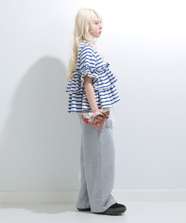 【タイムセール】ボーダー フリルカットソー BEAMS STAFF : H152　Size : ONE SIZE