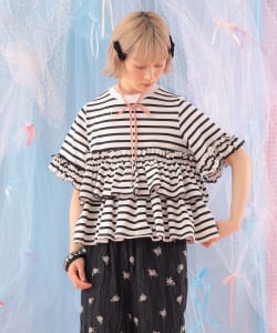 ボーダー フリルカットソー