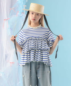 ボーダー フリルカットソー