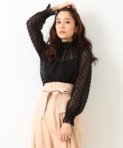 CAROLINA GLASER / NEW ドットシフォン スタンドブラウス