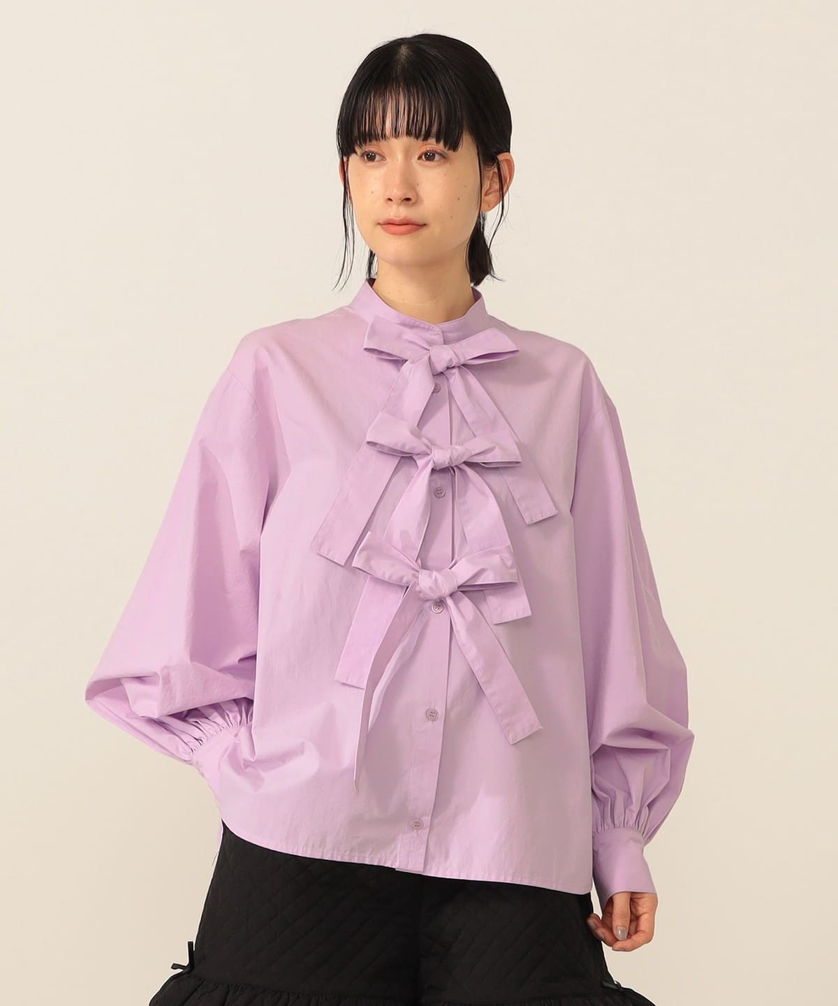 リボン コットン ブラウス シャツ・ブラウス WOMEN LAVENDER ONE SIZE リボン コットン ブラウス シャツ・ブラウス WOMEN LAVENDER ONE SIZE